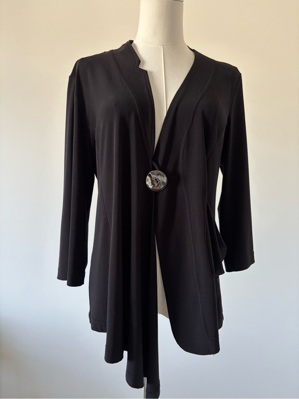 Joseph Ribkoff Black Asymmetric Draped Cardigan Statement Button Size 10